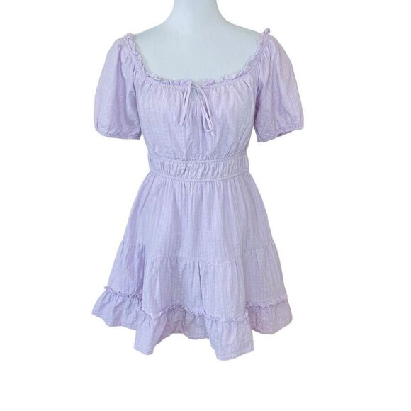LOST + WANDER Lilac Puff Sleeve Mini Dress size Medium - Picture 1 of 13